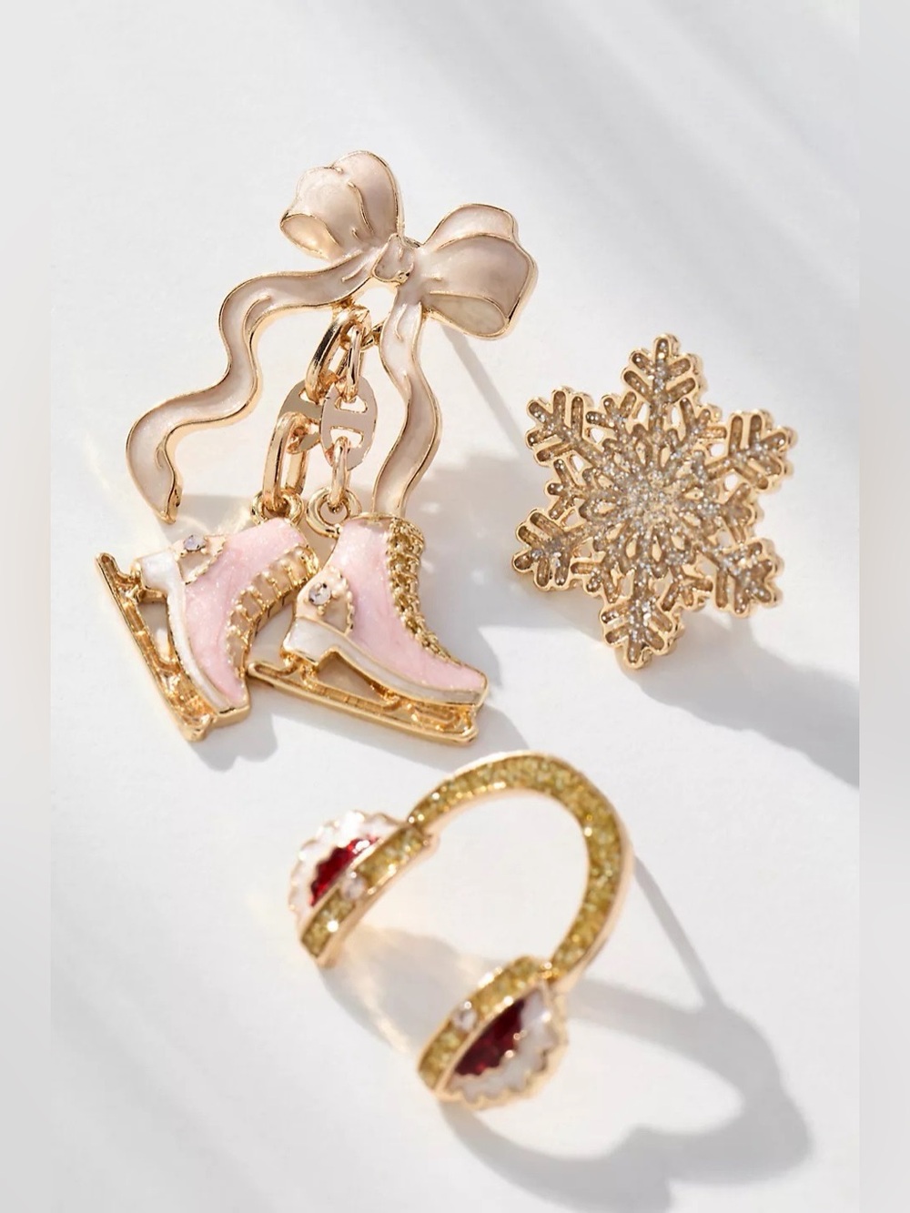 RARE! NWT Anthropologie Sports Cheer Brooches, Set of 3, Ice Skating, Pink